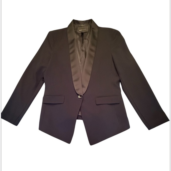 BCBG Max Azria Black One Button Blazer with Satin Lapel Size Large MSRP $278 - Picture 1 of 8
